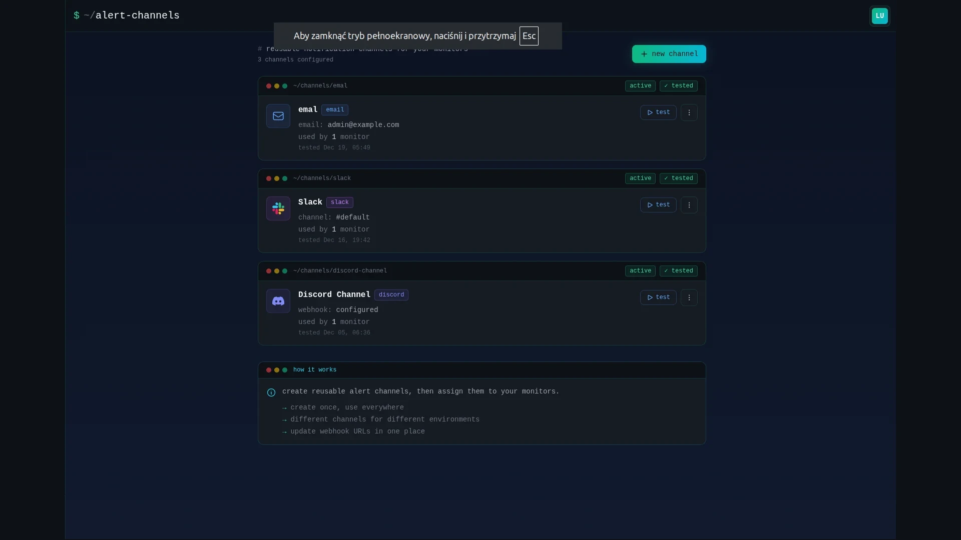 Cron job alerts configuration - email, Slack, Discord notifications